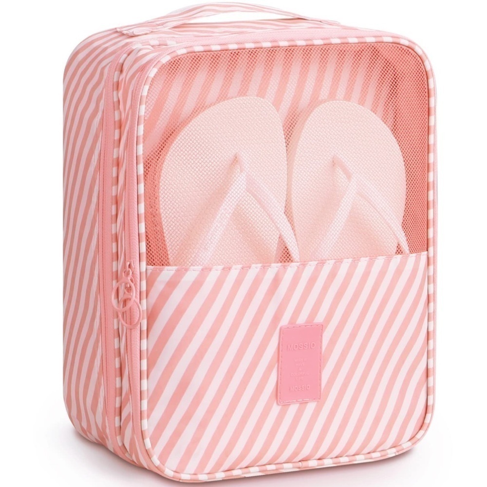 Shoe Bag PINK Striped Hold 3 Pairs Shoes Dsily use or Travel Bag Size 12x9 NWT